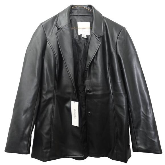 Calvin Kiein Women's Faux Leather Slim Fit Blazer Size 6- Black Beauty - Picture 1 of 8